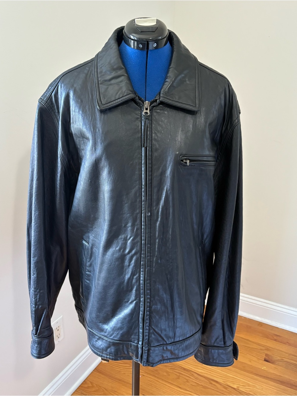 American Classics Men's Black Leather Zip-Front Jacket Removable Liner